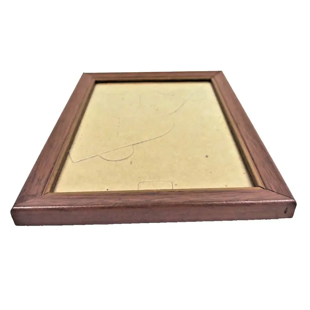 Vintage Metal Faux Wood Small Picture Frame w Gold Trim 5x7 Hang Only MCM
